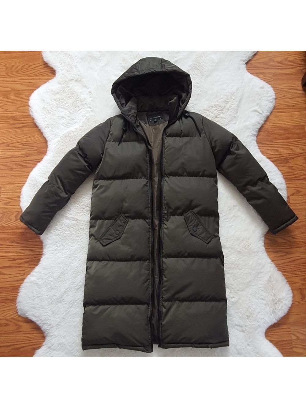 Brave Soul Longline Cello Puffer Coat Jacket Womens XS Forest Dark Green